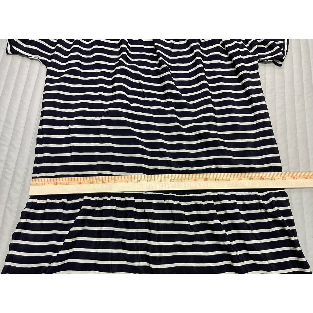J.Crew 100% Silk Drop Waist Mini Dress Sheer Navy‎ Blue White Striped Womens L - Picture 8 of 11